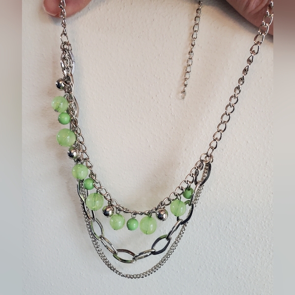 Silver Tone & Green Beads Multi Strand Necklace 💥3 for $24💥 - Picture 9 of 12